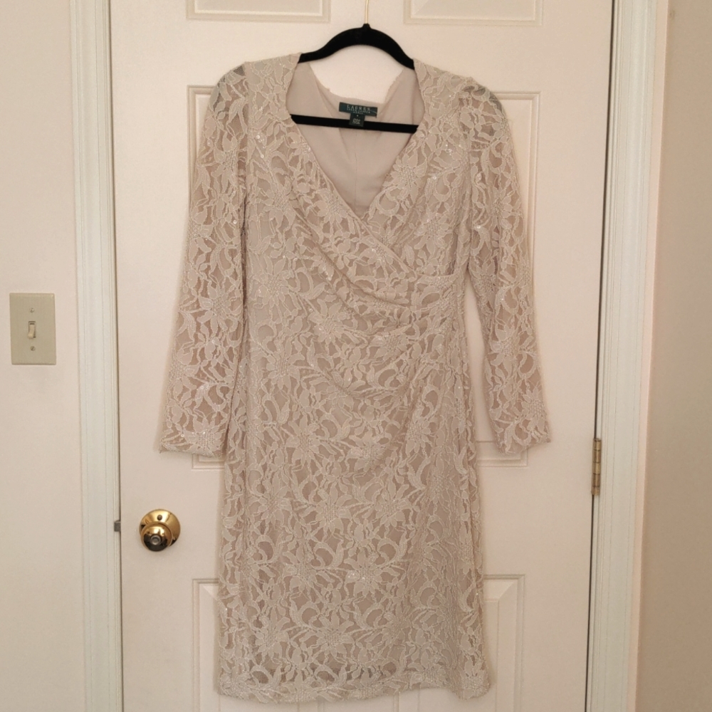 Ralph Lauren Sequin Lace Cream color Sheath dress